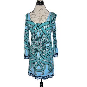 Nicole Miller Womens Dress Size Small Green Shift Mini Long Sleeve Retro Flaw